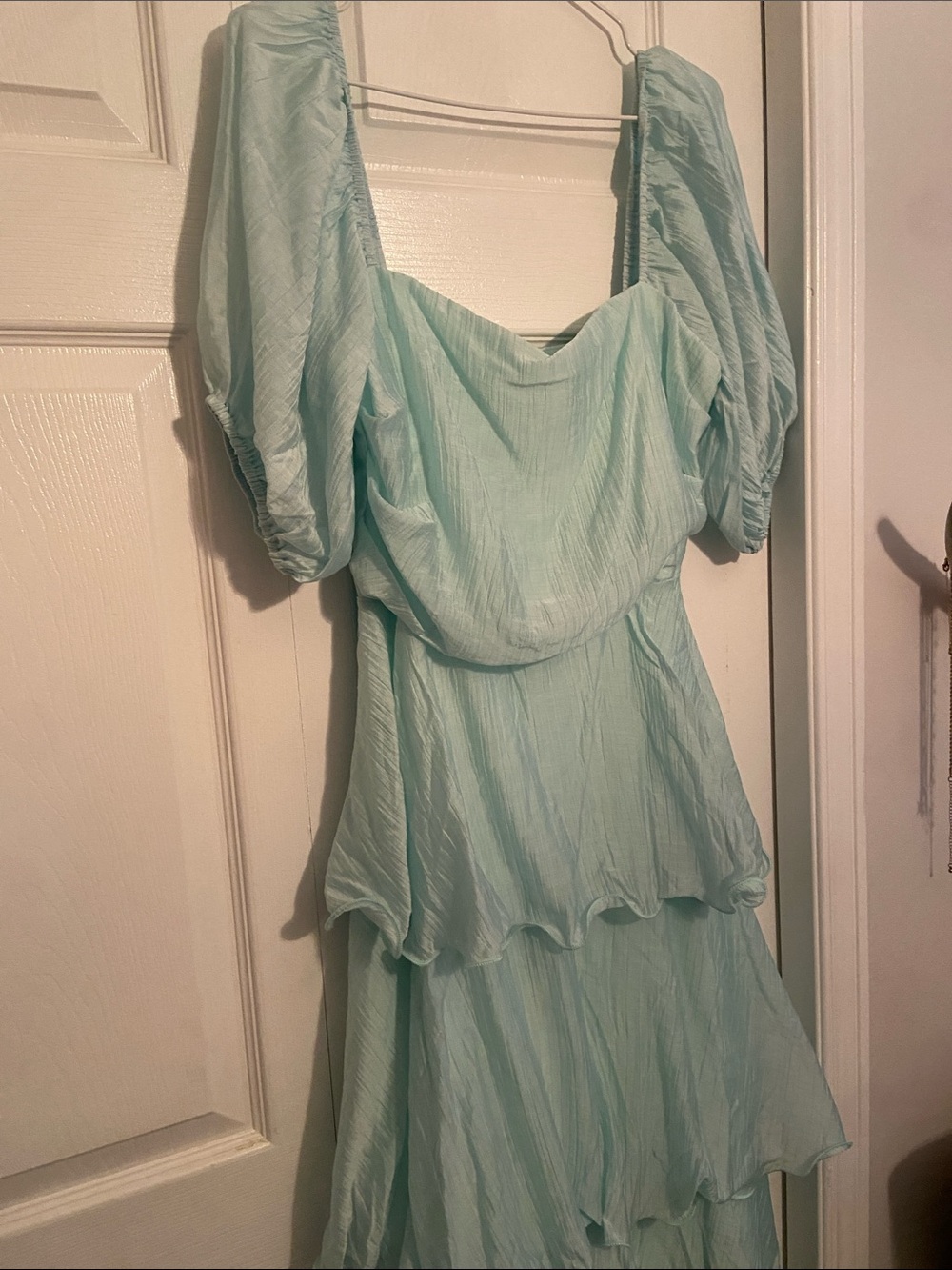 Soft Mint Tiered Maxi Dress with Puff Sleeves
